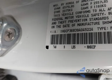 2009 Honda Accord 3.5 Ex-L из США, поврежденный, VIN 1HGCP36839A045224